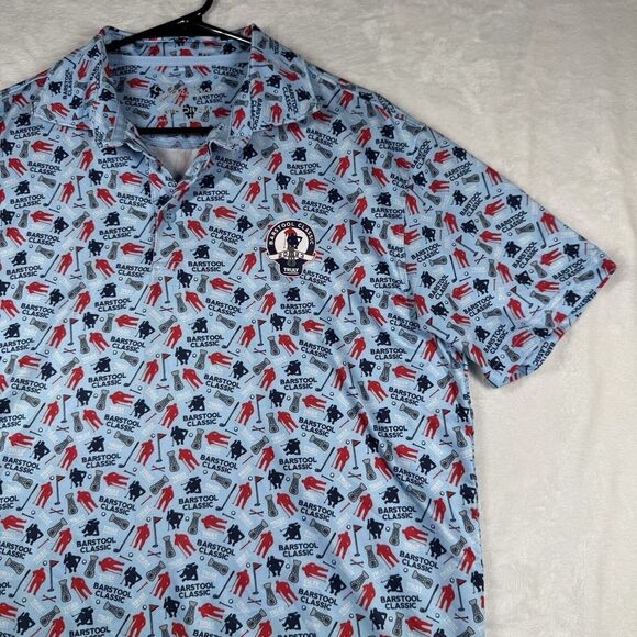 Barstool Sports Golf Polo Shirt Mens M‎ Blue Performance All Over Print - Picture 2 of 12